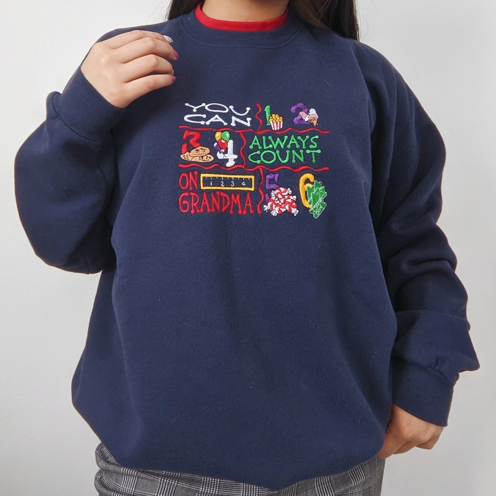 Vintage Navy Blue Embroidered Grandma Crewneck